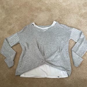 Abercrombie Kids Twist Front Gray and White long Sleeve Shirt